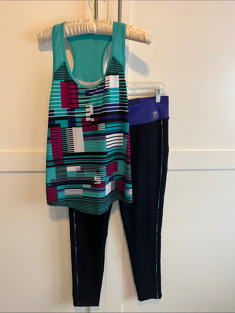 Fila Black Leggings with matching top. Size large.